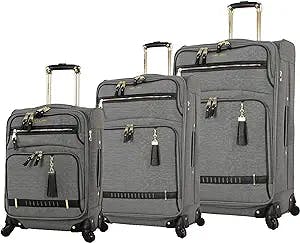 Steve Madden Designer Luggage Collection - 3 Piece Softside Expandable Lightweight Spinner Suitcase Set - Travel Set includes 20 Inch Carry on, 24 Inch & 28-Inch Checked Suitcases (PEEK-A-BOO Grey)