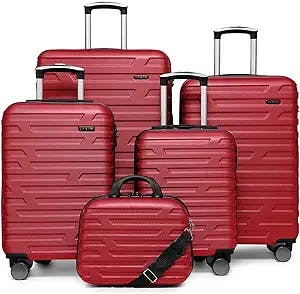 LARVENDER Luggage 5 Piece Sets, Expandable Luggage Sets Clearance, Suitcases with Spinner Wheels, Hard Shell Luggage Carry on Suitcase Set with TSA Lock Red