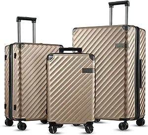 LUGGEX 3 Piece Luggage Sets with Spinner Wheels - PC Expandable Hard Suitcases with Wheels - Travel Luggage TSA Approve (Champagne Gold Suitcase Set)