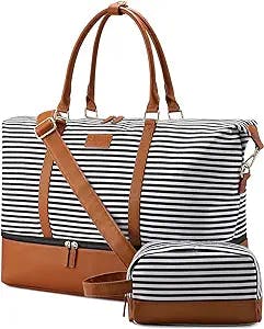 Sucipi Weekender Bags for Women Canvas Travel Duffel Bags with Shoe Compartment Overnight Bag Carry on Duffel Bag with Toiletry Bag for Travel Daily Use Hospital