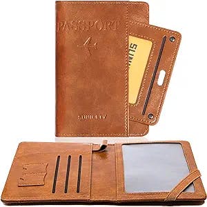 YINHEXI Passport Holder Cover Wallet Case and Vaccine Card Holder Combo, Leather RFID Blocking Passport Holder for Women and Men, Travel Documents Organizer Protector Wallet (Brown)