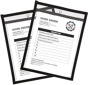 Job Ticket Holders 9x12 (30 Pack) - Dry Erase Document Holder - Shop Holder - Order Clear Black Sleeves - 8.5 x 11 Tickets - Plastic Heavy Duty Work Pocket - Hanging Sheet Protectors - Plastic Sleeves