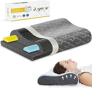 Joynox Memory Foam Pillow, Adjustable Contour Pillow for Neck Pain, Orthopedic Support Cervical Pillow for Sleeping, Ergonomic Bed Pillow for Back, Side, Stomach Sleepers, Dark Grey