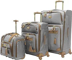 Steve Madden Designer Luggage Collection- 3 Piece Softside Expandable Lightweight Spinner Suitcases- Travel Set includes Under Seat Bag, 20-Inch Carry on & 28-Inch Checked Suitcase (Harlo Gray)