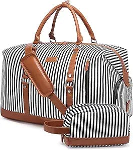Realer Canvas Weekender Bag, Womens Overnight Bag Carryon Weekend Travel Duffel Tote with Shoe Compartment with Toiletry Bag Flight Approved
