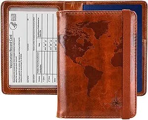 kandouren Passport and Vaccine Card holder Cover Case for Men, Passport Wallet with Vaccine Card Slot(brown map)