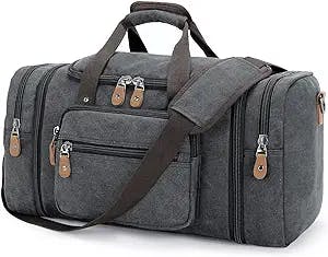 Canvas Duffle Bag for Travel, 50L Duffel Overnight Weekend Bag (Dark Gray)