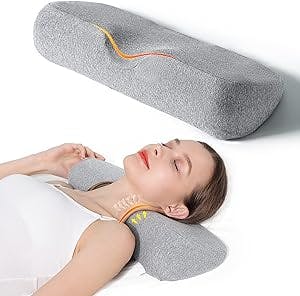 Cervical Neck Pillow for Sleeping, Memory Foam Pillow Neck Bolster Pillow for Stiff Neck Pain Relief, Neck Support Pillow Cervical Pillows for Pain Relief Sleeping Bed Pillow(Light Grey)