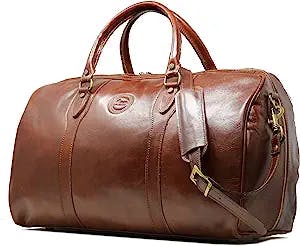 Cenzo Duffle Vecchio Brown Italian Leather Weekender Travel Bag