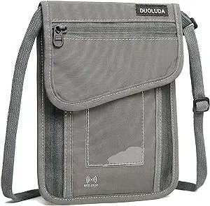 DUOLUDA Travel Neck Pouch Hidden Passport Wallet RFID- Blocking for Women & Men ，Security Organizer Bag to Hold Cell Phone, Credit Cards, Passport，Cash and Travel Document (Grey)