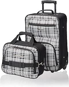 Rockland Fashion Softside Upright Luggage Set, Expandable, Black Plaid, 2-Piece (14/19)