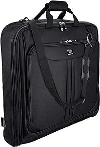 ZEGUR Suit Carry On Garment Bag for Travel & Business Trips With Shoulder Strap and Rolling Luggage Attachment Point - Black