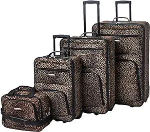 Rockland Jungle Softside Upright Luggage, Leopard, 4-Piece Set (14/19/24/28)