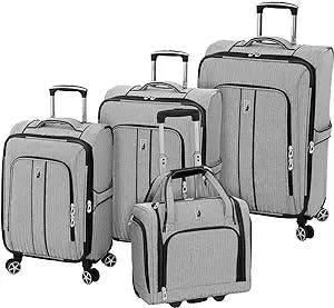 LONDON FOG Newcastle Softside Expandable Spinner Luggage, Black White Herringbone, 4 Piece Set