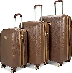 Badgley Mischka Snakeskin 3 Piece Expandable Luggage Set (Brown)